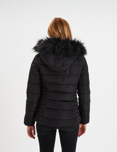 Doudoune cintrée à capuche amovible noir femme