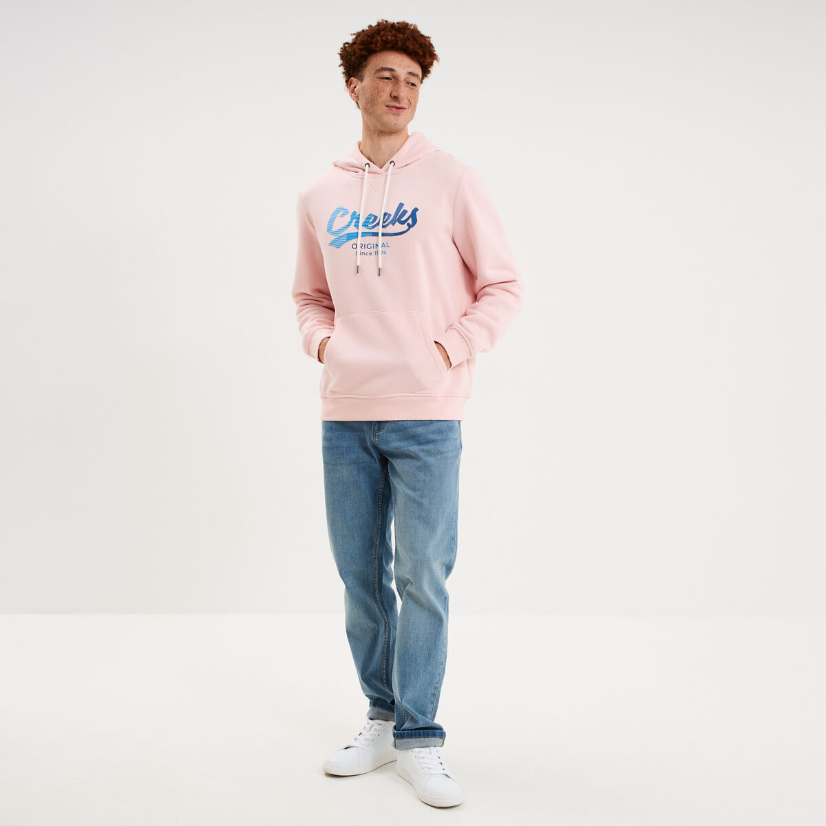 Sweat hoodie 1 poche molleton rose pastel homme