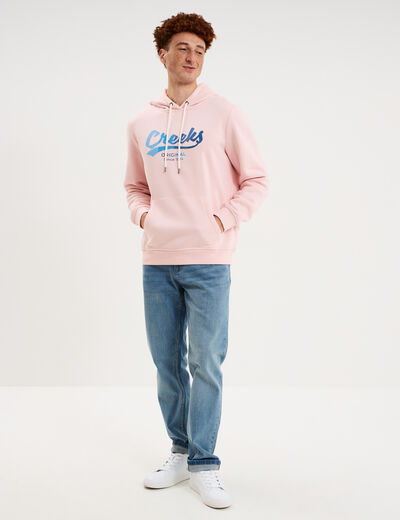 Sweat hoodie 1 poche molleton rose pastel homme