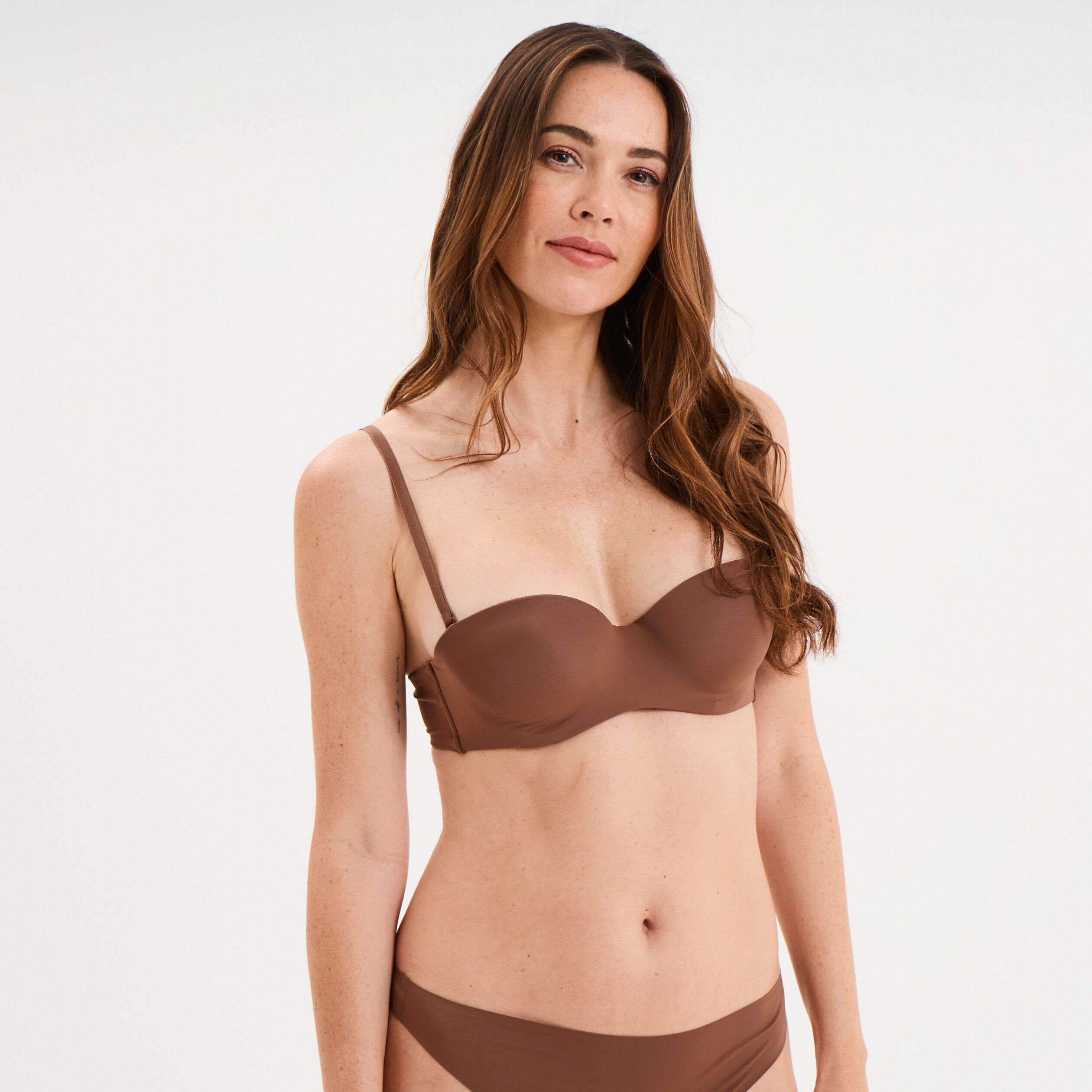 Soutien-gorge bandeau microfibre marron femme LH