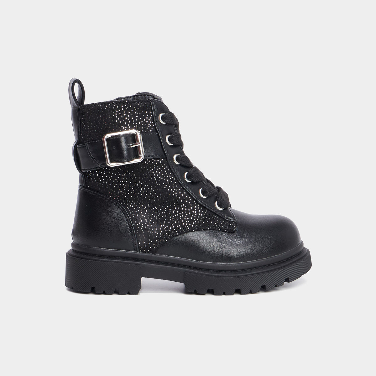 Bottines &agrave; lacets avec boucles noir fille