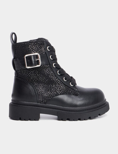 Bottines à lacets avec boucles noir fille
