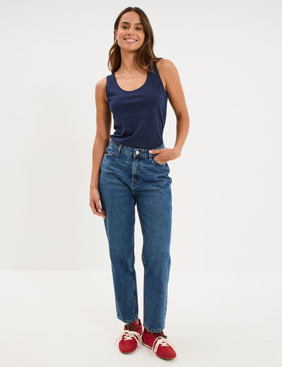 D&eacute;bardeur bretelles larges coton bleu marine femme