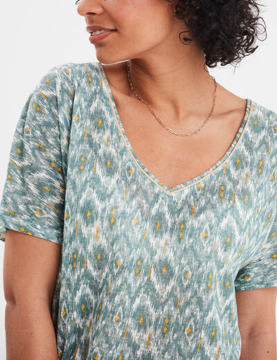 T-shirt col en V manches courtes vert pastel femme