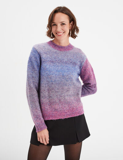 Pull col rond manches longues violet femme