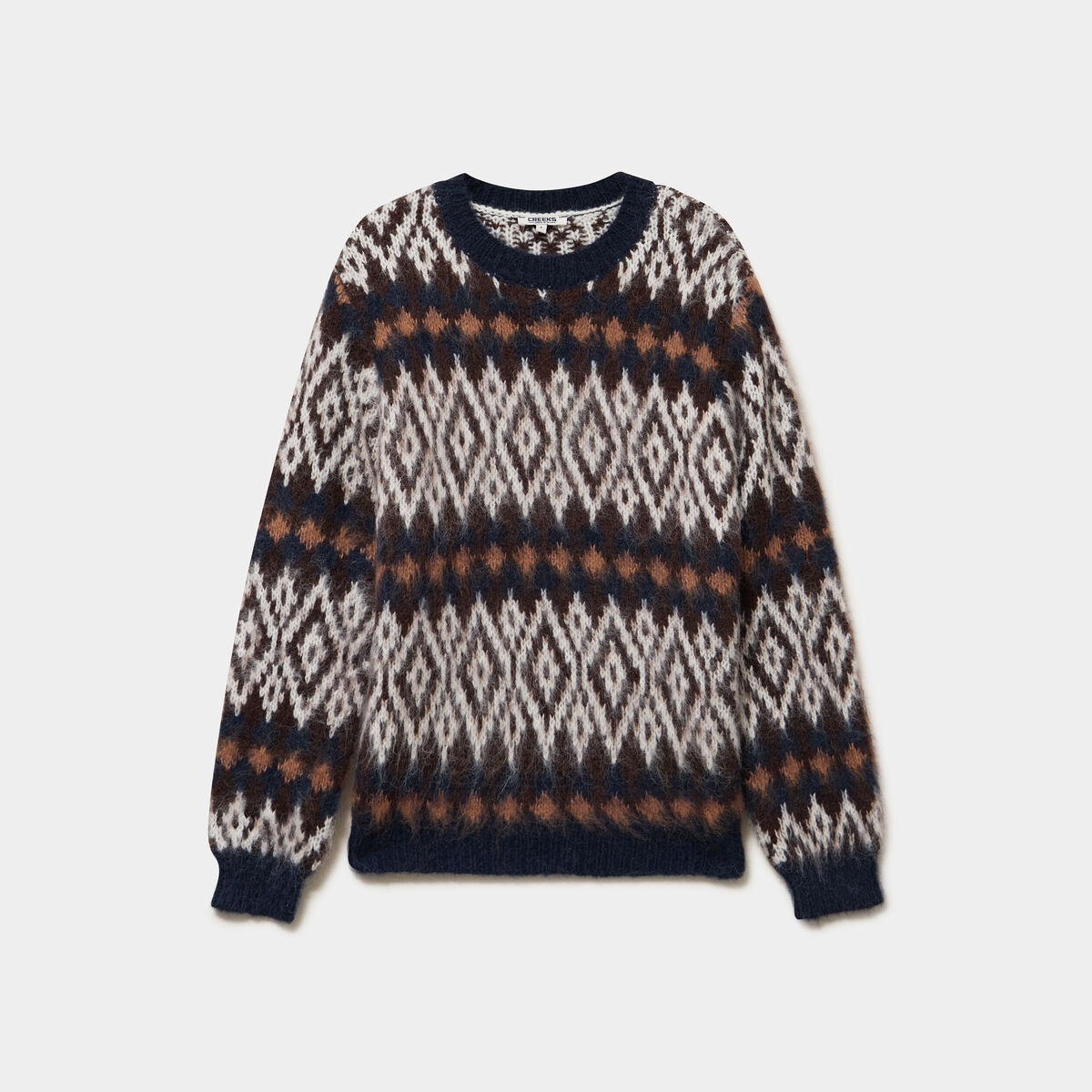 Pull manches longues col rond marron femme
