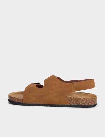 Sandales plates avec boucles marron cognac homme