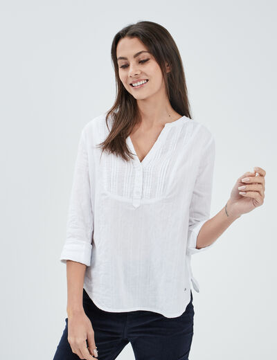 Blouse plastron manches 3/4 Creeks ivoire femme