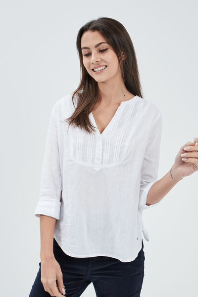 Blouse plastron manches 3/4 Creeks ivoire femme