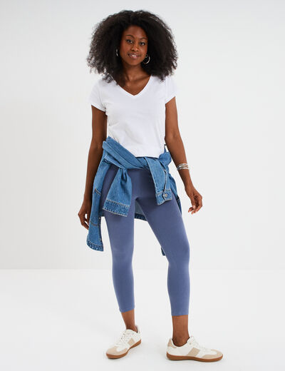 Legging 7/8ème taille élastiquée bleu gris femme