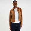 Veste courte effet su&eacute;dine marron femme