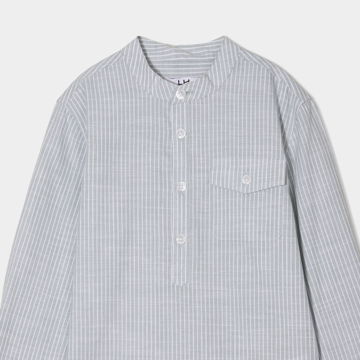 Chemise col mao manches retroussables vert kaki gar&ccedil;on