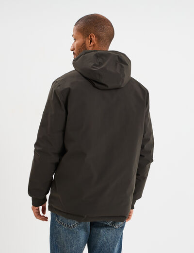Blouson r&eacute;versible &agrave; capuche zipp&eacute; vert kaki homme