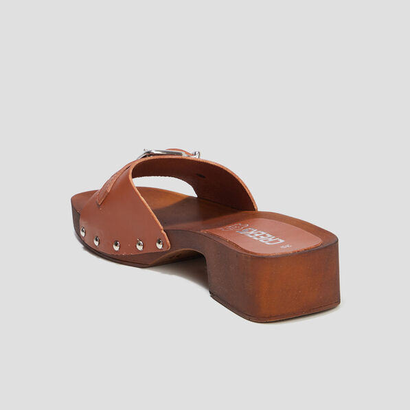 Mules sabots à boucles en cuir Creeks marron femme