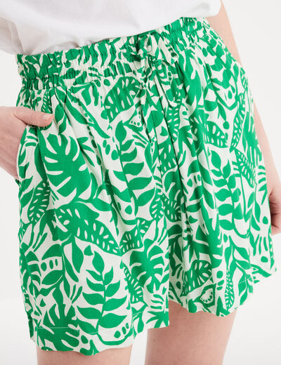 Short fluide taille élastiquée vert femme