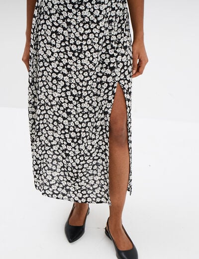 Jupe midi fendue fluide noir femme