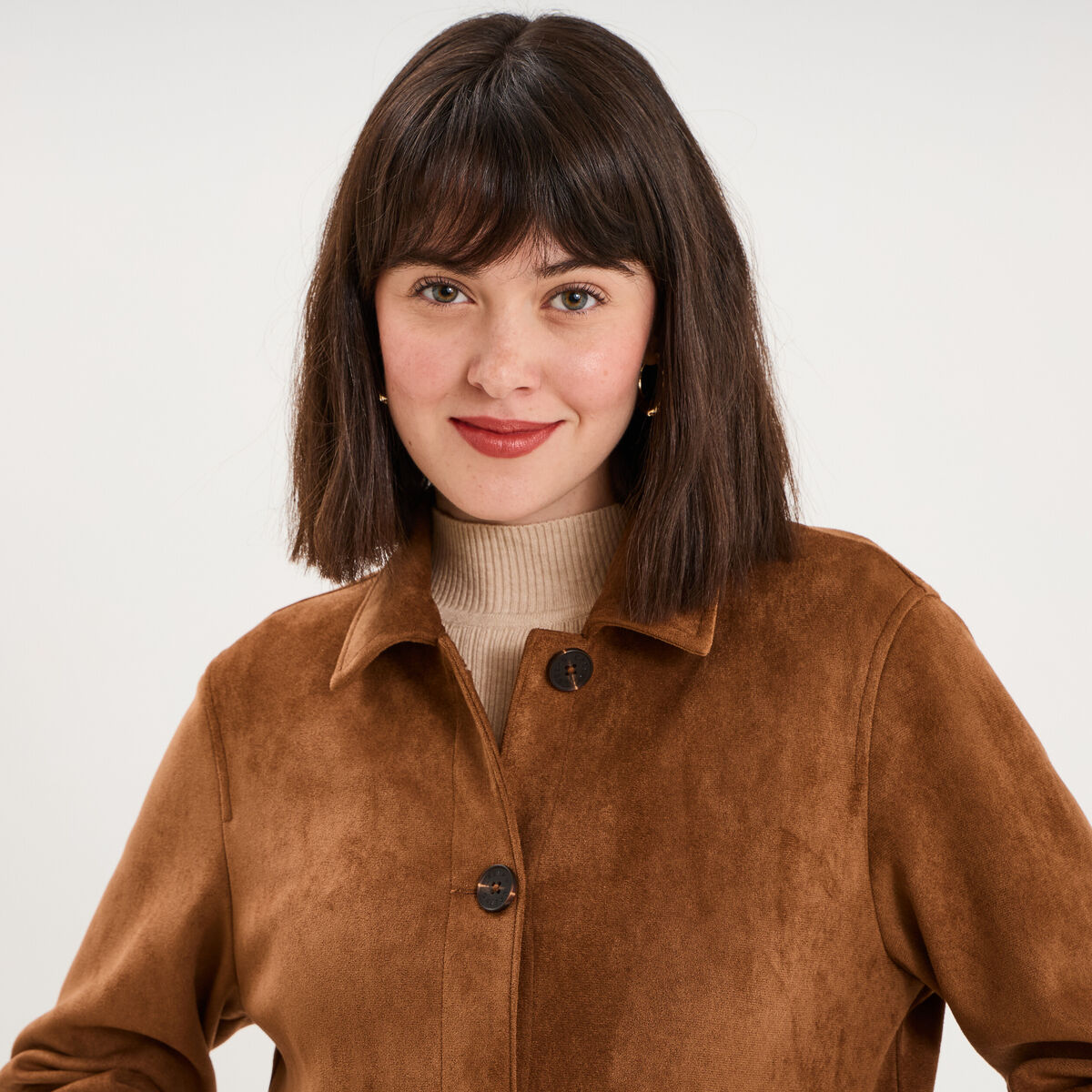 Veste effet su&eacute;dine boutonn&eacute;e camel femme