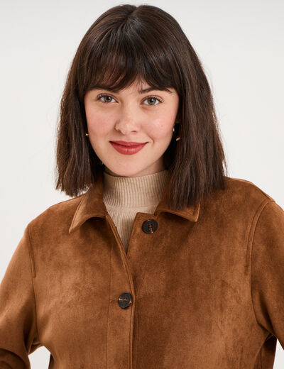 Veste effet su&eacute;dine boutonn&eacute;e camel femme