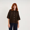 Gilet boutonn&eacute; manches courtes col rond marron fonc&eacute; femme