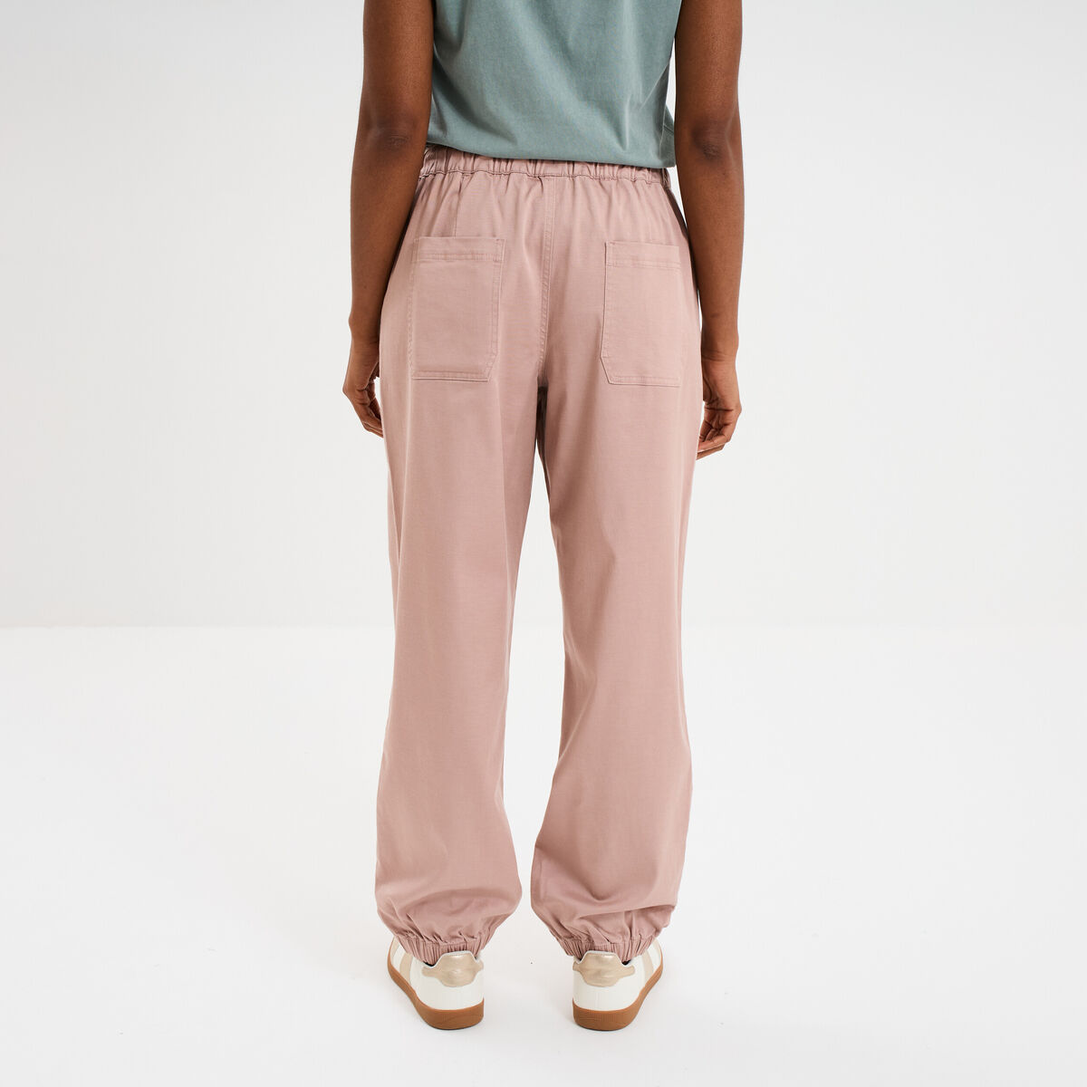 Pantalon droit battle taille élastiquée rose poudrée femme