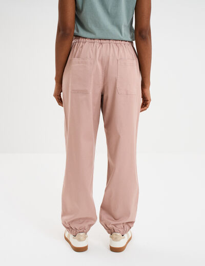 Pantalon droit battle taille élastiquée rose poudrée femme
