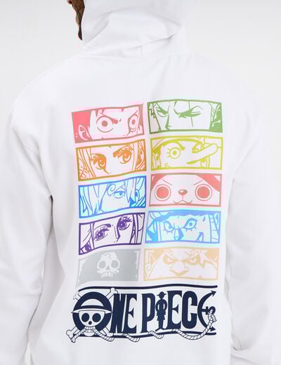 Sweat hoodie 1 poche coton One Piece blanc homme