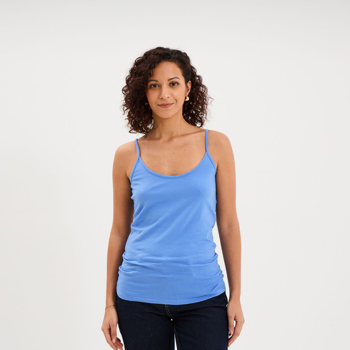 D&eacute;bardeur coton bretelles r&eacute;glables bleu electrique femme