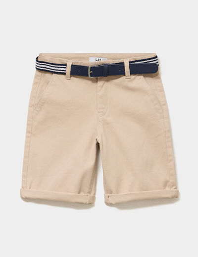 Short chino droit avec ceinture beige gar&ccedil;on
