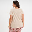 T-shirt col en V manches courtes beige femme grande taille