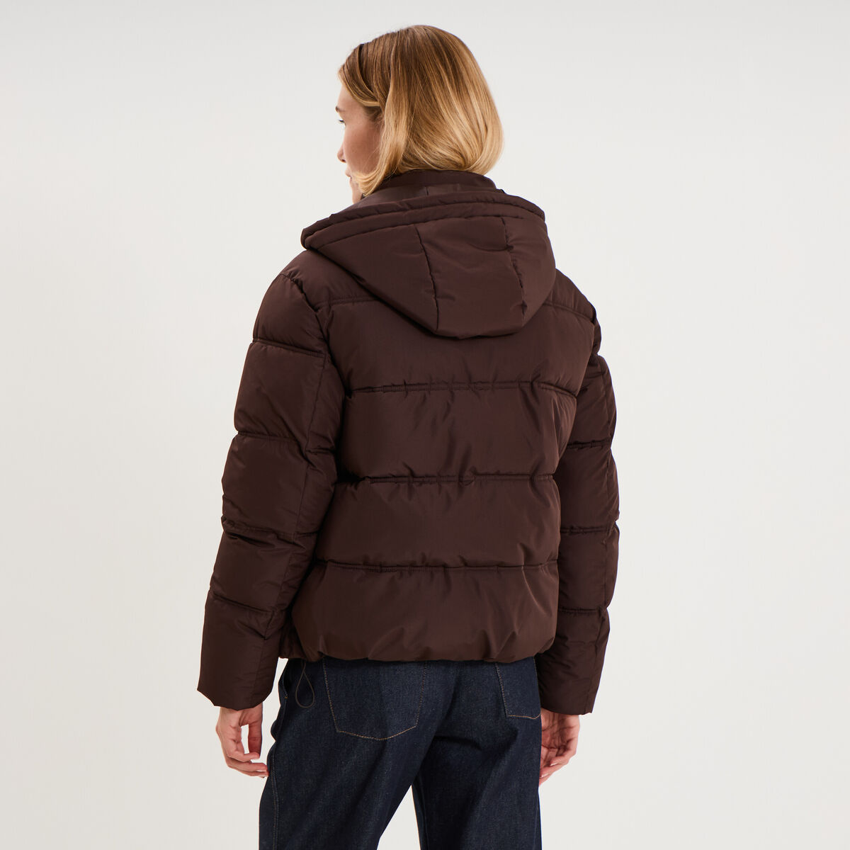 Doudoune &agrave; capuche zipp&eacute;e femme marron fonc&eacute; femme