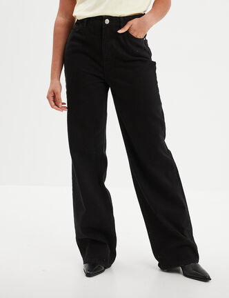 Jeans wide leg taille haute Creeks denim noir femme