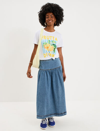 T-shirt droit avec manches courtes coton blanc femme