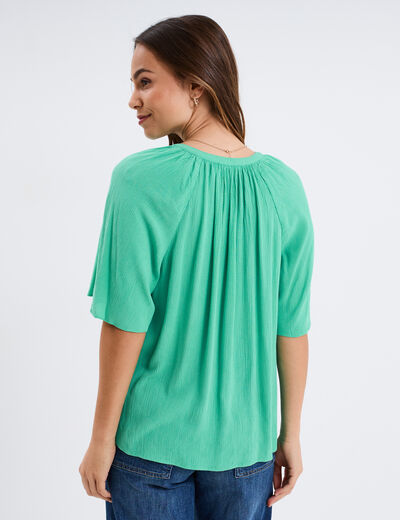 Blouse manches papillons col tunisien vert menthe femme