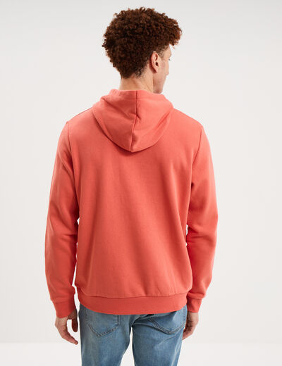 Sweat molleton &agrave; capuche hoodie rouge corail homme