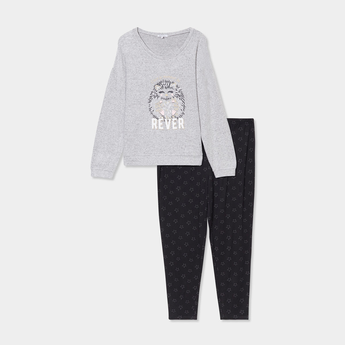 Ensemble pyjama legging 2 pièces gris clair femme grande taille