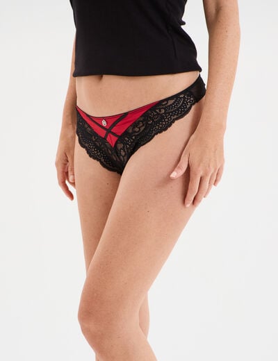 String avec micro dentelle rouge femme