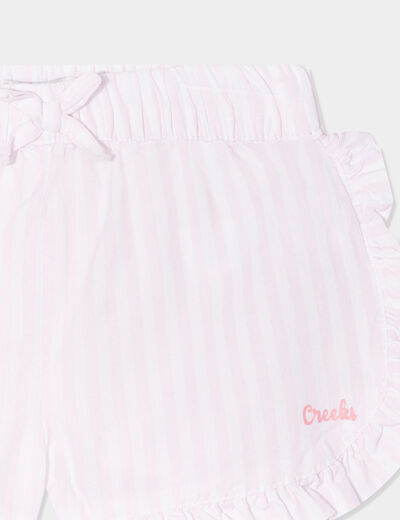Short à volants et noeud coton Creeks rose clair bébé fille