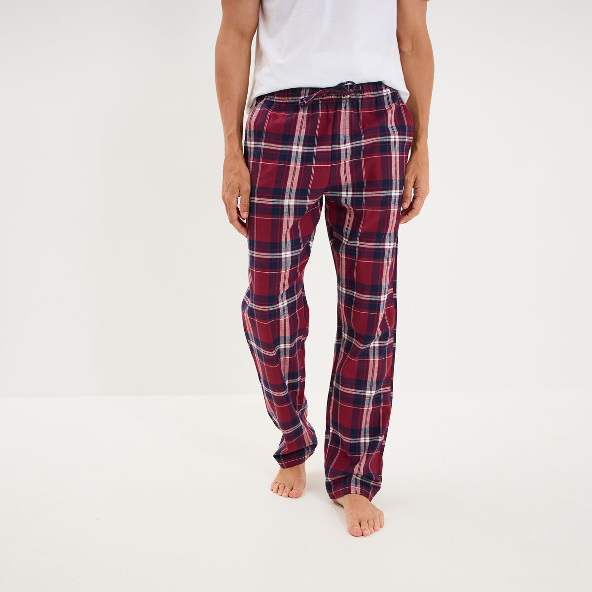 Pantalon de pyjama coton coupe droite bordeaux homme