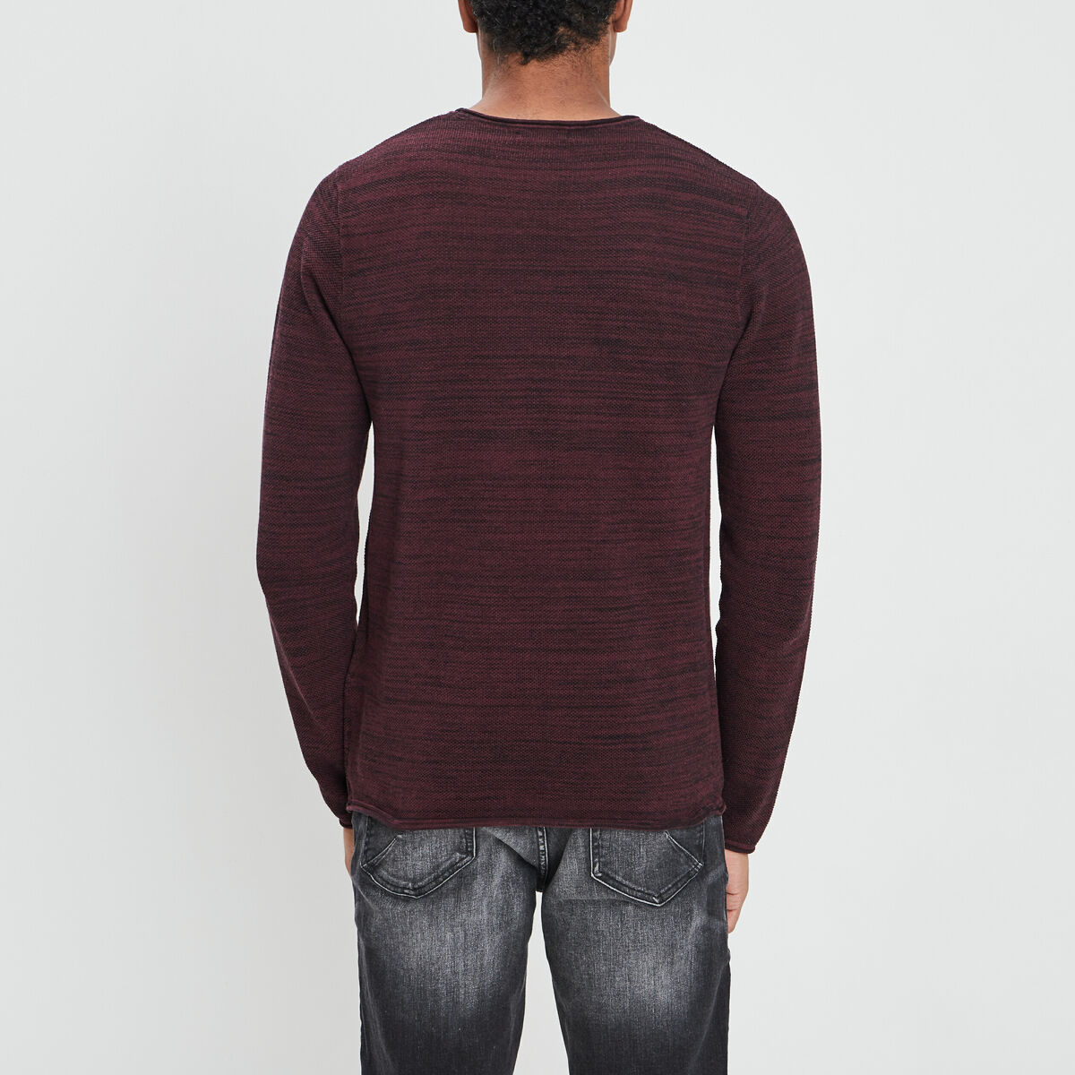 Pull manches longues Liberto prune homme