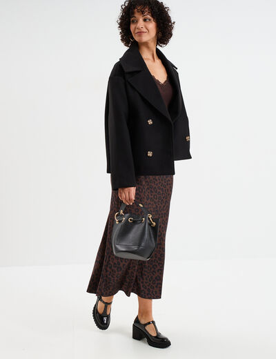 Blouson court boutonné noir femme
