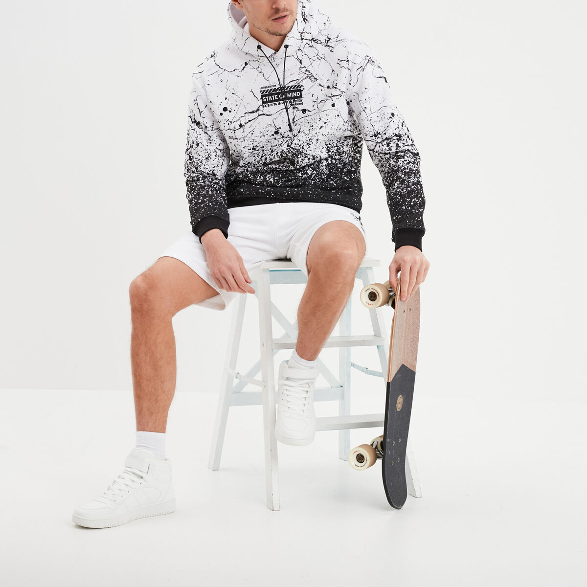 Sweat &agrave; capuche hoodie molleton blanc homme