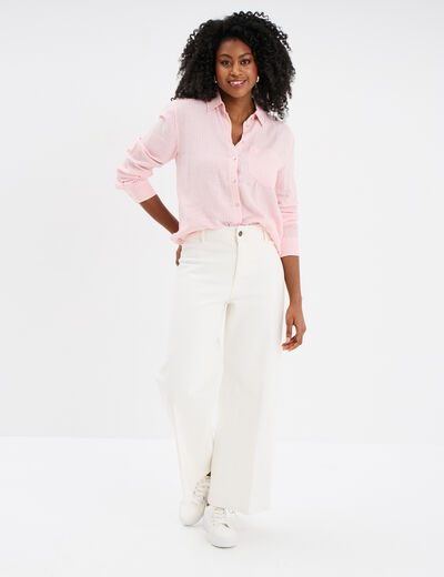 Chemise lin mélangé manches longues rose femme