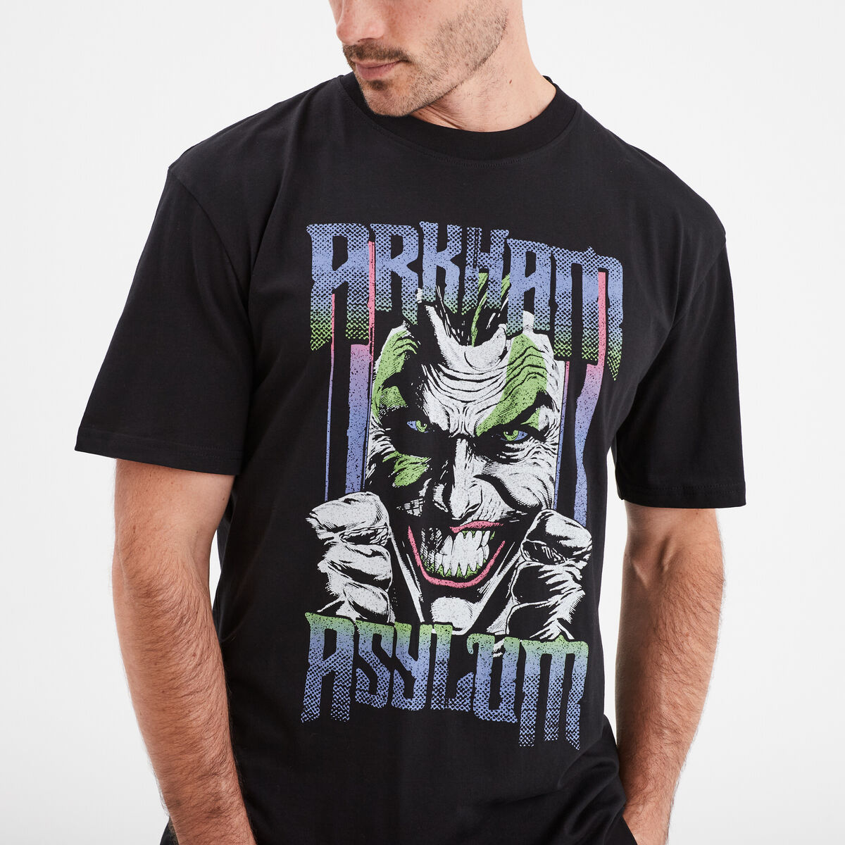 T-shirt col rond coton Batman Joker noir homme
