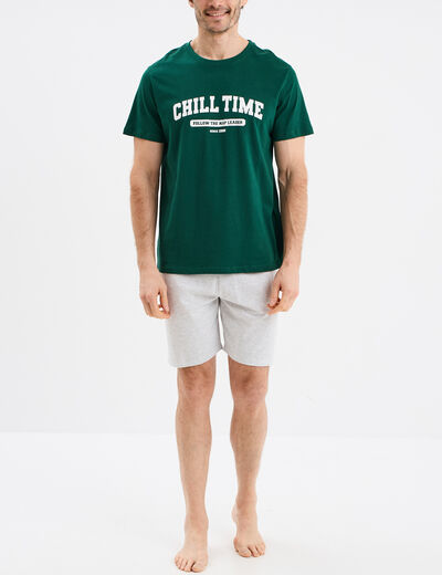 Ensemble pyjama short 2 pièces coton vert foncé homme