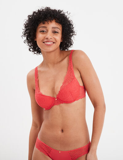 Soutien-gorge foulard paddé dentelle rose framboise femme