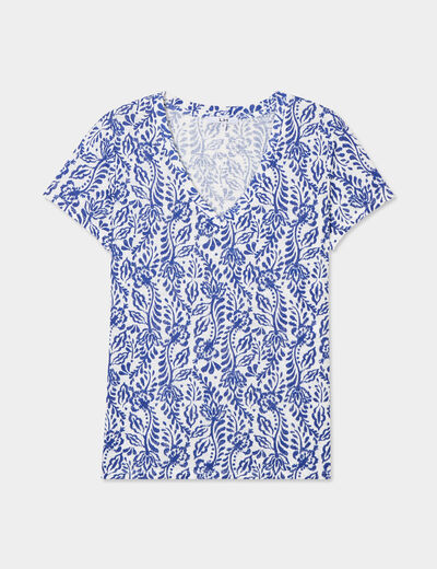 T-shirt col en V manches courtes bleu marine femme