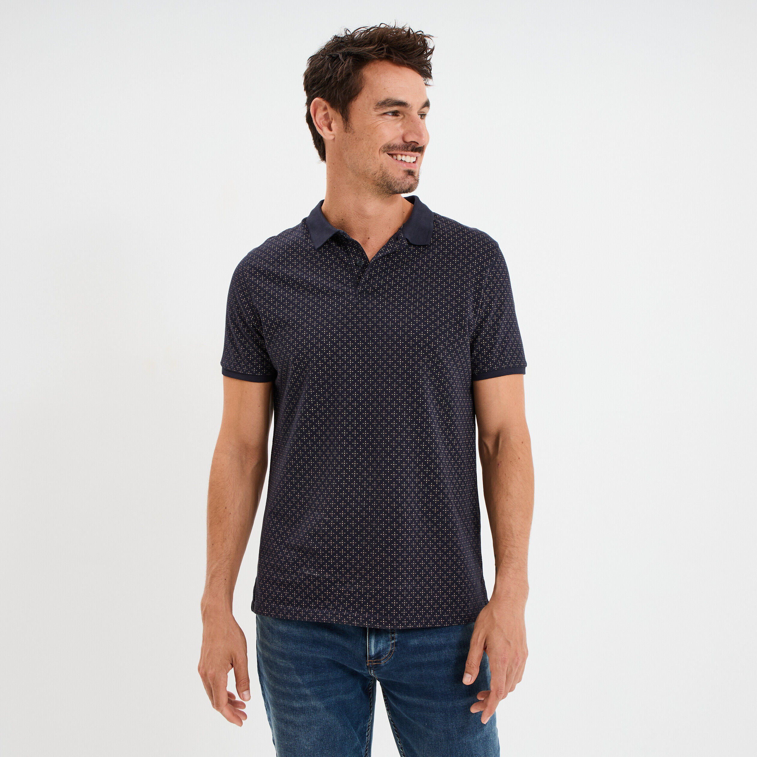 Polo droit manches courtes coton bleu marine homme LH