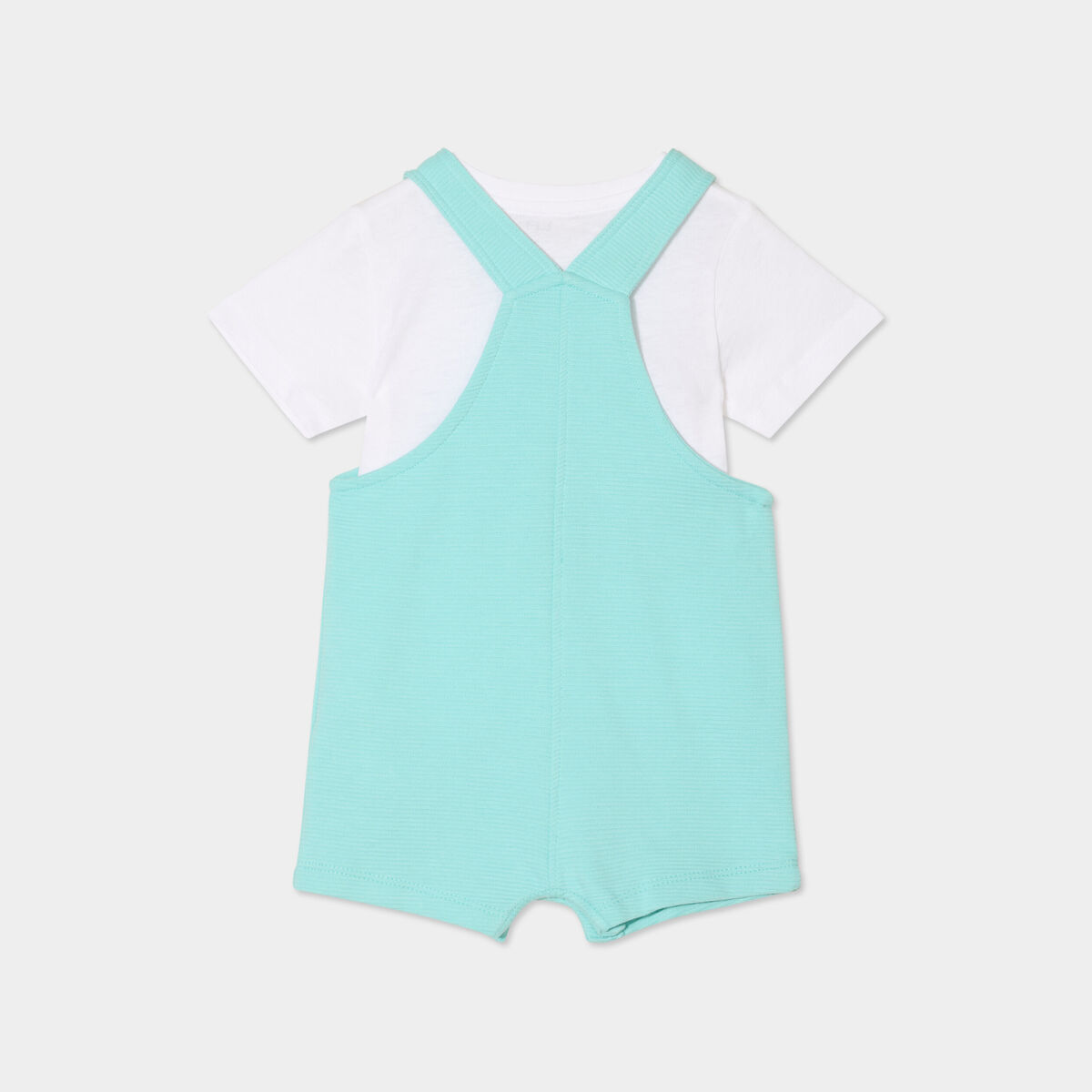Ensemble 2 pièces avec salopette coton bleu turquoise bébé garçon