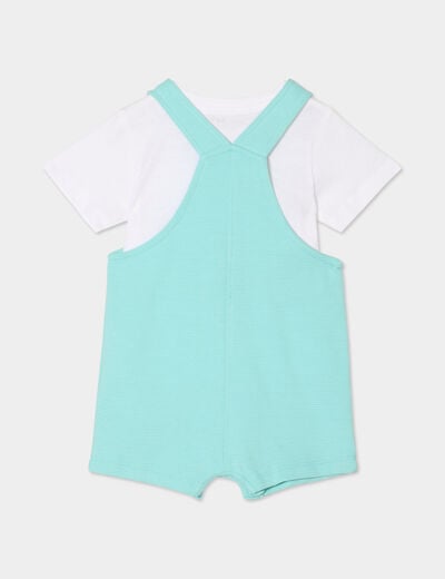 Ensemble 2 pièces avec salopette coton bleu turquoise bébé garçon