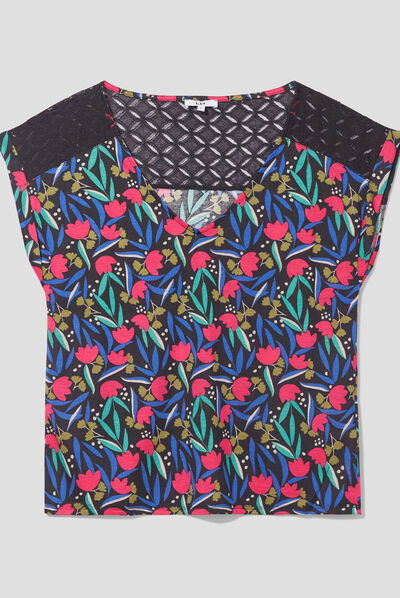 T-shirt dentelle épaules et dos noir femme